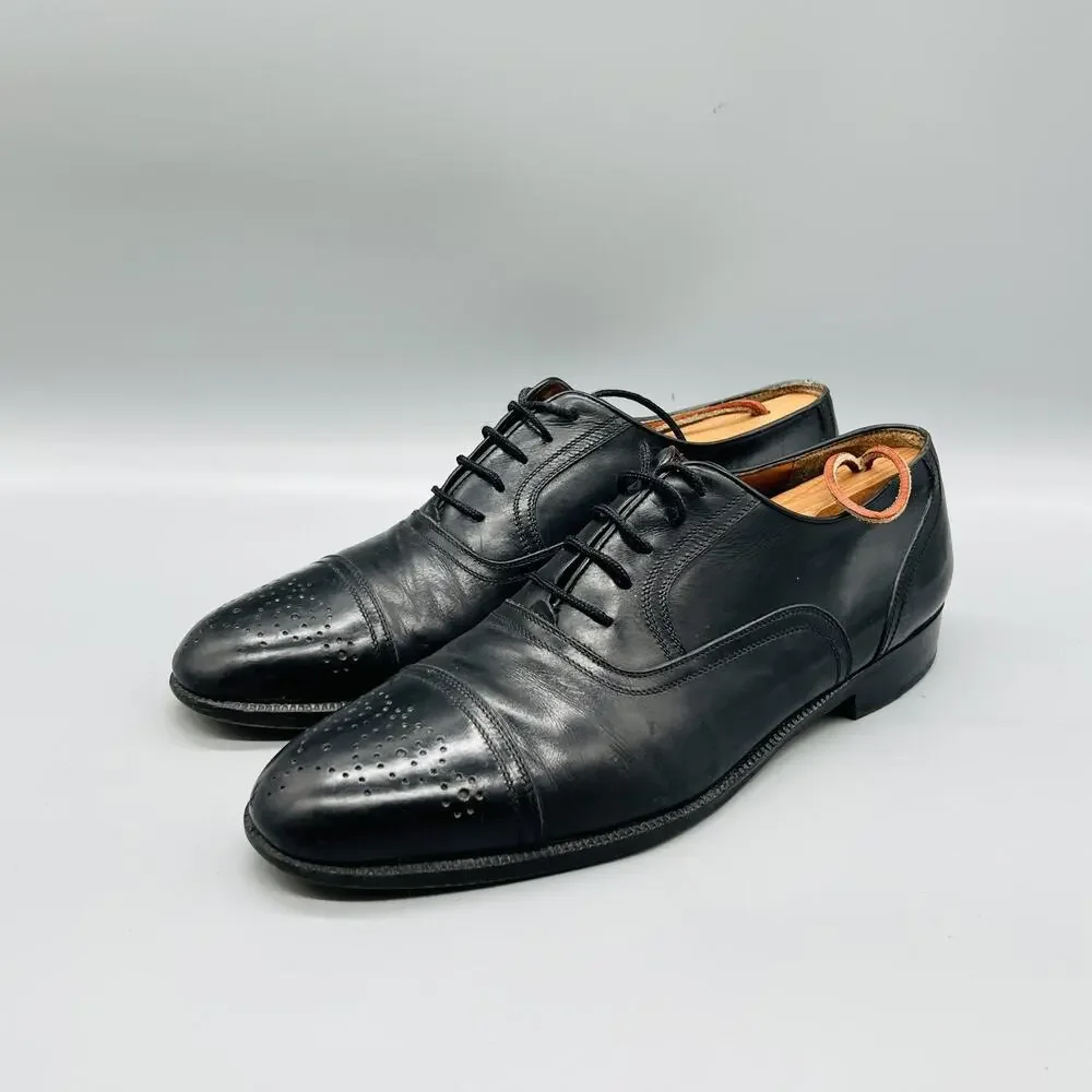 Ferragamo Shoes Mens 8.5 Black Leather Cap Toe Oxford Dres Lace Up Classic